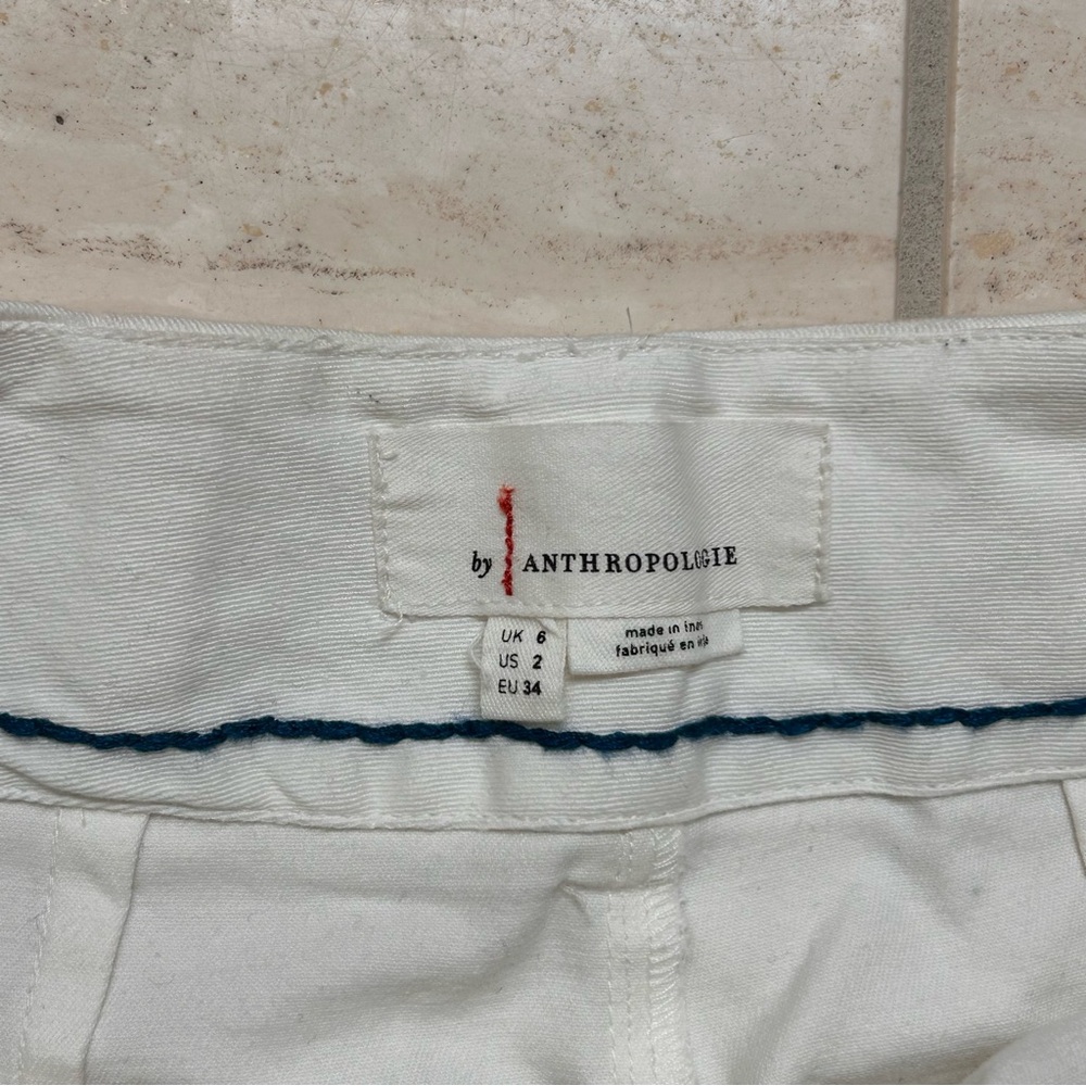 Anthropologie Navy Blue Embroidered Wide Leg White Pants size 2 - Picture 2 of 4